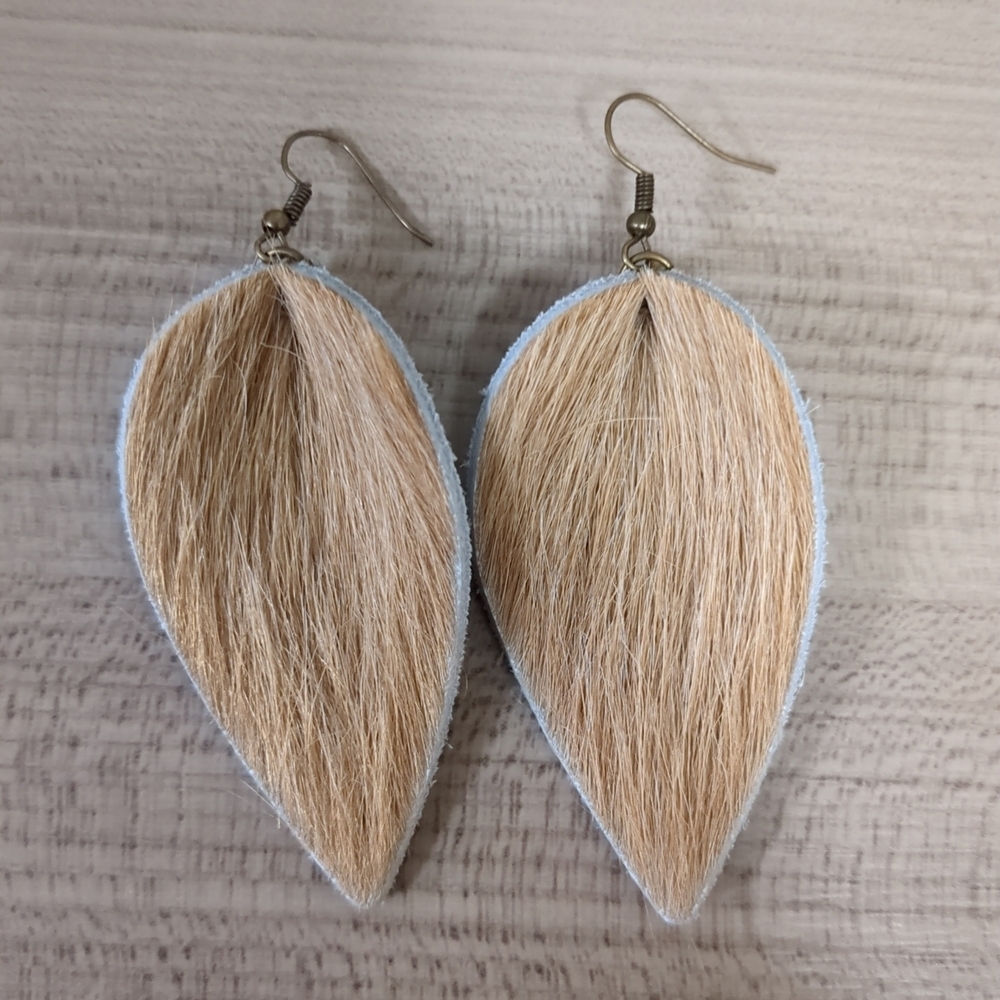 Handmade Western Cowgirl Cow Hide Fur Earrings